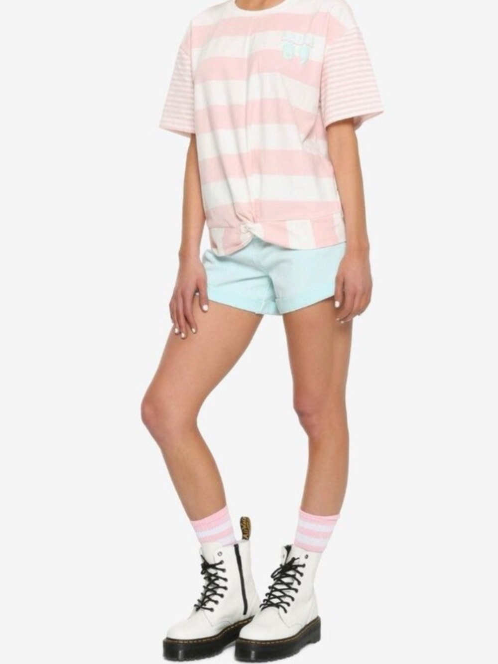 Pastel Pink & White Striped Knot Front Tee